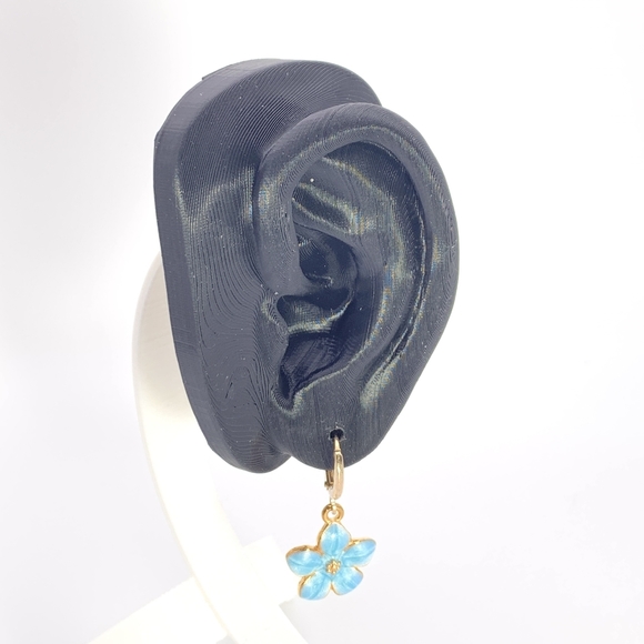 Blue Enamel Pretty Flower Charm Earrings - Picture 2 of 5